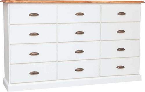Biscottini-Cassettiera-Country-in-legno-massello-di-tiglio-struttura-bianca-anticata-piano-finitura-naturale-L170xPR40xH100-cm.-Made-in-Ita