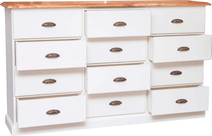 Biscottini-Cassettiera-Country-in-legno-massello-di-tiglio-struttura-bianca-anticata-piano-finitura-naturale-L170xPR40xH100-cm.-Made-in-Ita