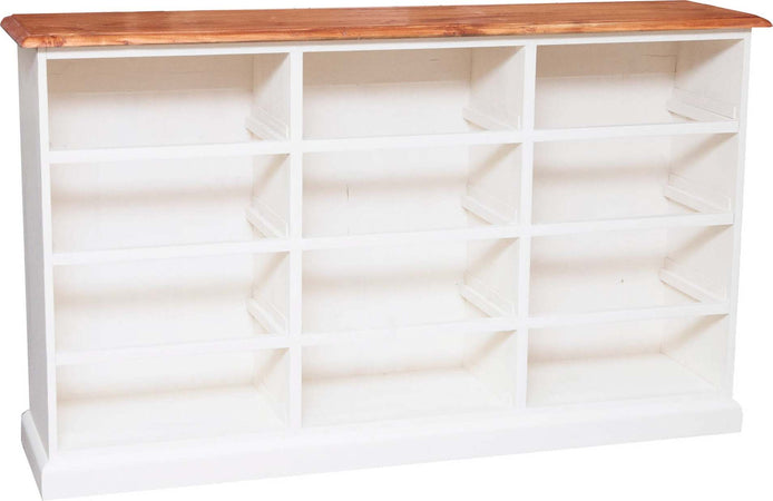 Biscottini-Cassettiera-Country-in-legno-massello-di-tiglio-struttura-bianca-anticata-piano-finitura-naturale-L170xPR40xH100-cm.-Made-in-Ita