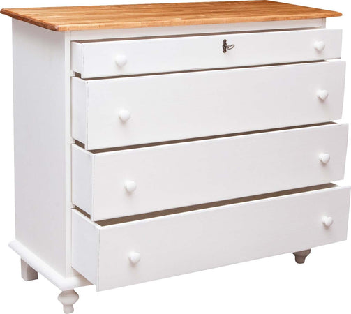 Biscottini-Comò-Country-in-legno-massello-di-tiglio-struttura-bianca-anticata-piano-finitura-naturale-L114xPR49xH99-cm.-Made-in-Italy
