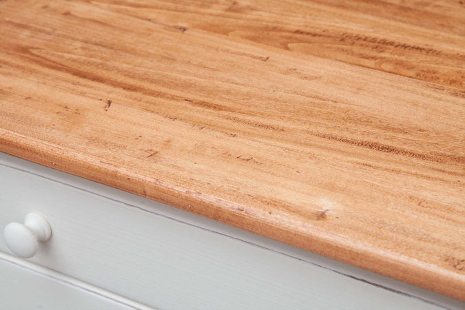 Biscottini-Comò-Country-in-legno-massello-di-tiglio-struttura-bianca-anticata-piano-finitura-naturale-L114xPR49xH99-cm.-Made-in-Italy