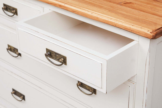 Biscottini-Comò-Country-in-legno-massello-di-tiglio-struttura-bianca-anticata-piano-finitura-noce-L100xPR45xH106-cm.-Made-in-Italy