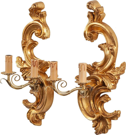 Biscottini-Coppia-di-Lampade-Applique-Shabby-in-legno-e-ferro-finitura-foglia-oro-anticato-Made-In-Italy
