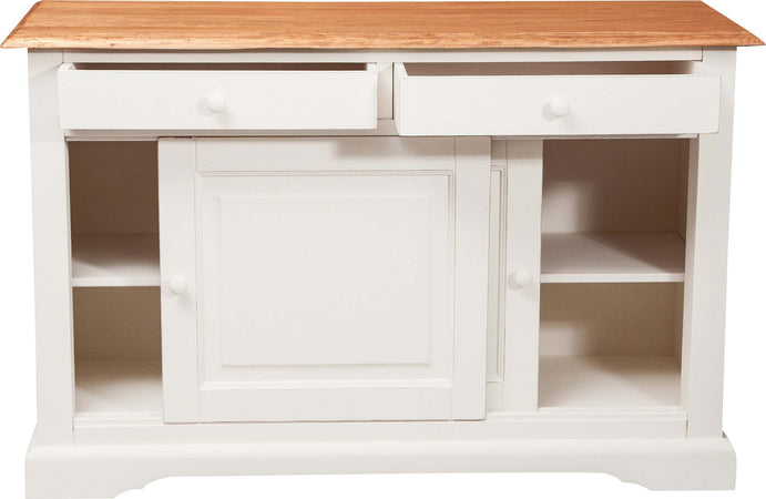 Biscottini-Credenza-Country-in-legno-massello-di-tiglio-struttura-bianca-anticata-piano-finitura-naturale-L142xPR50xH90-cm.-Made-in-Italy