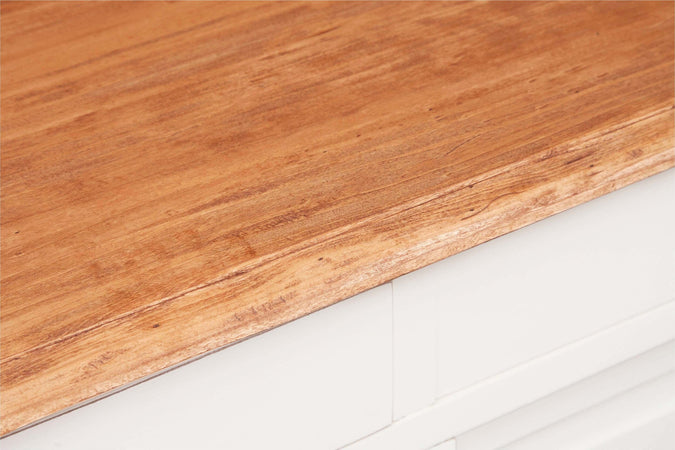 Biscottini-Credenza-Country-in-legno-massello-di-tiglio-struttura-bianca-anticata-piano-finitura-naturale-L142xPR50xH90-cm.-Made-in-Italy