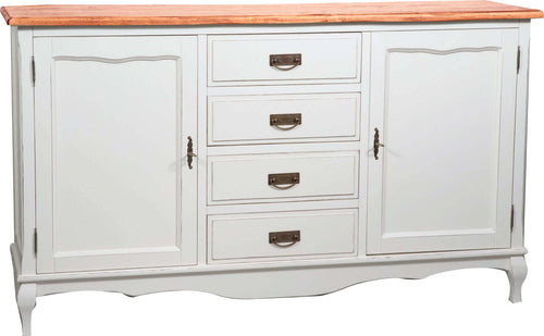 Biscottini-Credenza-Country-in-legno-massello-di-tiglio-struttura-bianca-anticata-piano-finitura-naturale-L160xPR42xH90-cm.-Made-in-Italy