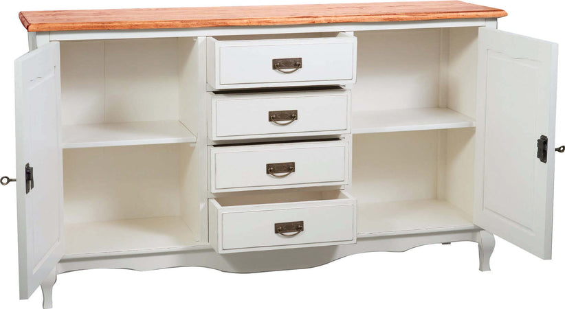 Biscottini-Credenza-Country-in-legno-massello-di-tiglio-struttura-bianca-anticata-piano-finitura-naturale-L160xPR42xH90-cm.-Made-in-Italy