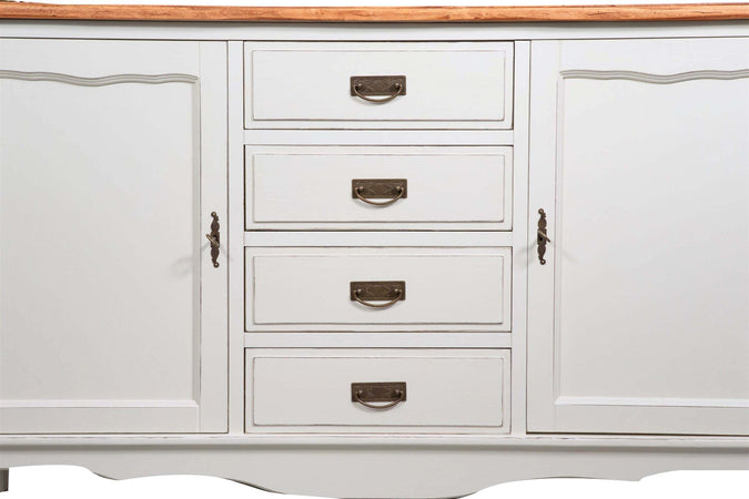 Biscottini-Credenza-Country-in-legno-massello-di-tiglio-struttura-bianca-anticata-piano-finitura-naturale-L160xPR42xH90-cm.-Made-in-Italy