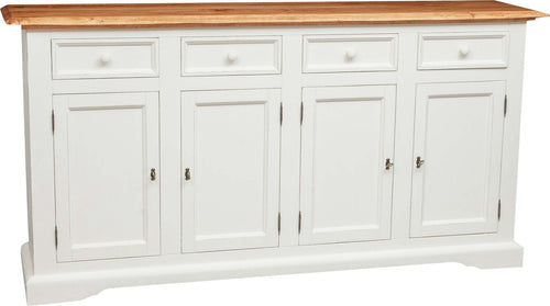 Biscottini-Credenza-Country-in-legno-massello-di-tiglio-struttura-bianca-anticata-top-finitura-naturale-L202xPR45xH103-cm.-Made-in-Italy