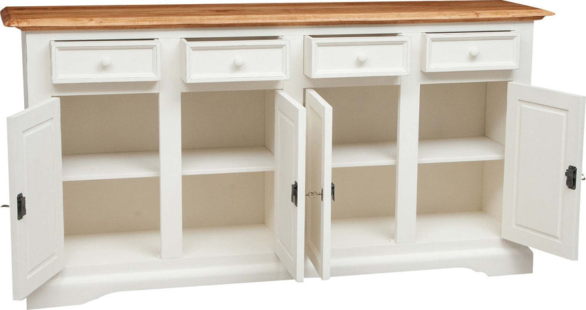 Biscottini-Credenza-Country-in-legno-massello-di-tiglio-struttura-bianca-anticata-top-finitura-naturale-L202xPR45xH103-cm.-Made-in-Italy