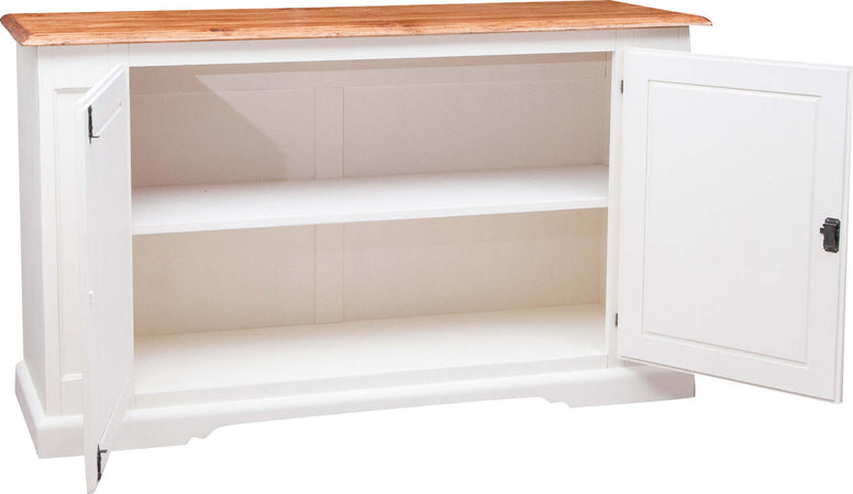 Biscottini-Credenza-Country-in-legno-massello-di-tiglio-struttura-bianca-piano-finitura-naturale-L180xPR58xH105-cm.-Made-in-Italy