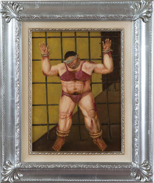 Biscottini-Dipinto-a-mano-olio-su-tela-con-cornice-in-legno-finitura-foglia-argento