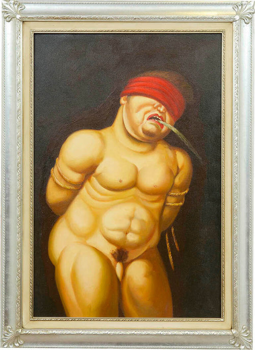 Biscottini-Dipinto-a-mano-olio-su-tela-con-cornice-in-legno-finitura-foglia-argento