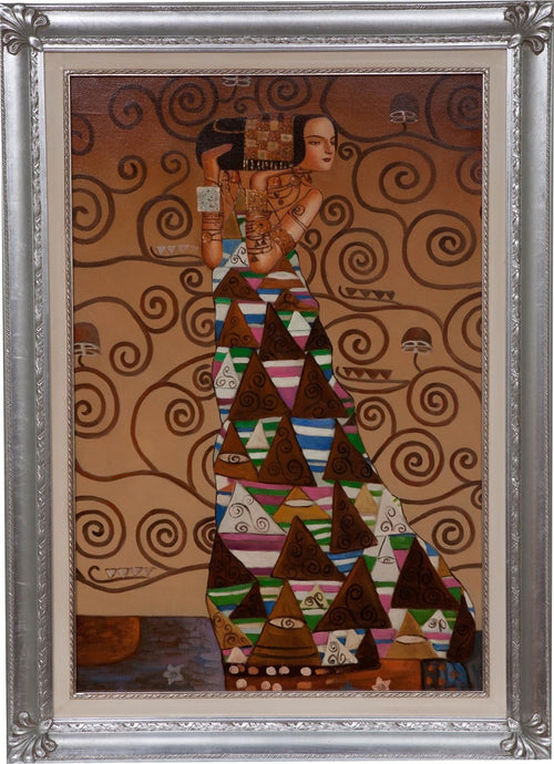 Biscottini-Dipinto-a-mano-olio-su-tela-con-cornice-in-legno-finitura-foglia-argento