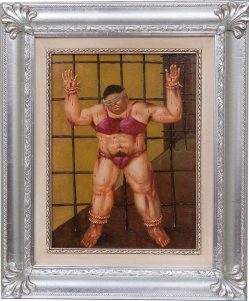 Biscottini-Dipinto-a-mano-olio-su-tela-con-cornice-in-legno-finitura-foglia-argento