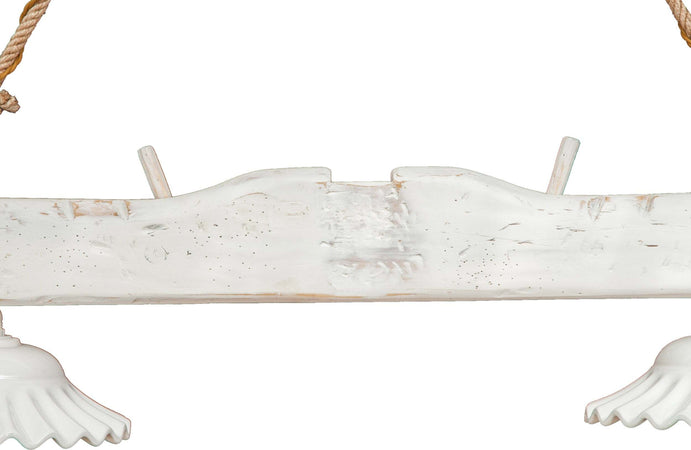 Biscottini-Giogo-lampadario-in-massello-di-tiglio-bianca-anticata-con-paralume-ondulato-Made-in-Italy