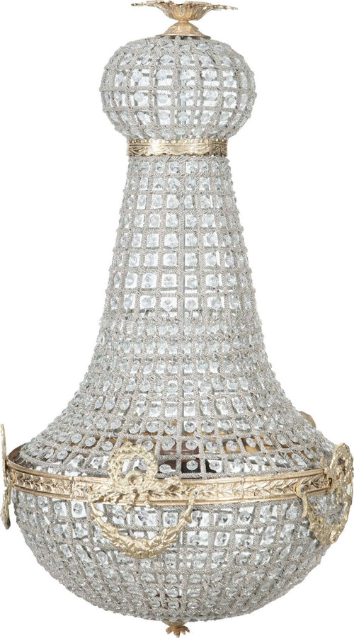 Biscottini-Lampadario-in-fusione-di-ottone-e-gemme-in-cristallo-Diam.-50XH100-cm