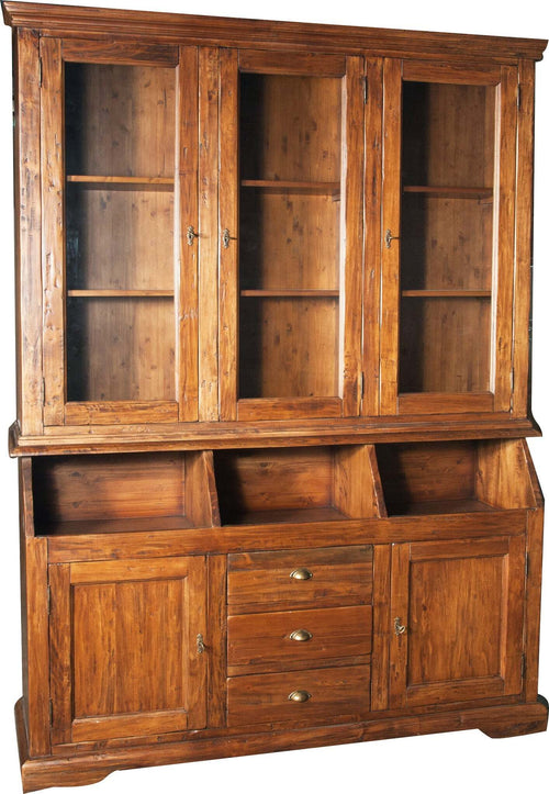 Biscottini-Libreria-Country-in-legno-massello-di-tiglio-finitura-noce-L172xPR50xH226-cm.-Made-in-Italy