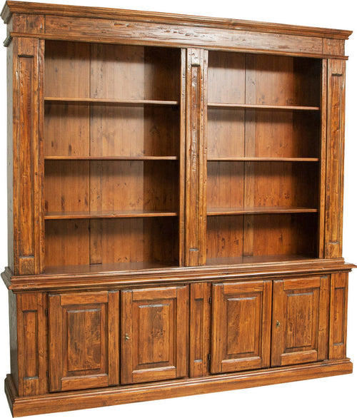Biscottini-Libreria-Country-in-legno-massello-di-tiglio-finitura-noce-L230xPR47xH235-cm.-Made-in-Italy