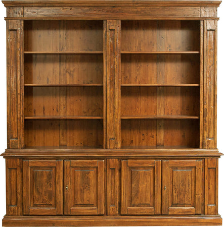 Biscottini-Libreria-Country-in-legno-massello-di-tiglio-finitura-noce-L230xPR47xH235-cm.-Made-in-Italy