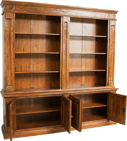Biscottini-Libreria-Country-in-legno-massello-di-tiglio-finitura-noce-L230xPR47xH235-cm.-Made-in-Italy