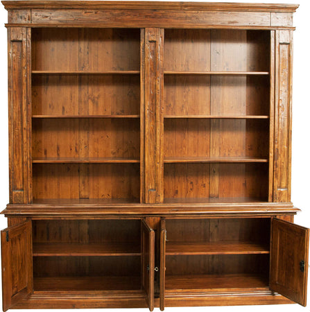 Biscottini-Libreria-Country-in-legno-massello-di-tiglio-finitura-noce-L230xPR47xH235-cm.-Made-in-Italy