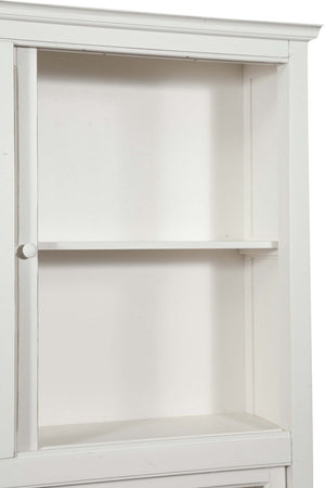 Biscottini-Libreria-vetrina-con-ante-scorrevoli-in-legno-massello-di-tiglio,-finitura-bianca-anticata-L154xPR37xH212-cm.-Made-in-Italy