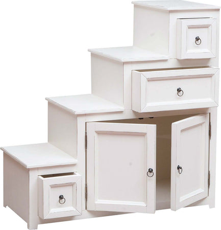 Biscottini-Mobile-cassettiera-scala-legno-massello-di-tiglio-finitura-bianca-anticata-Made-in-Italy