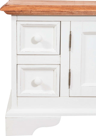 Biscottini-Mobile-porta-tv-Country-in-legno-massello-di-tiglio-struttura-bianca-anticata-piano-finitura-naturale-Made-in-Italy