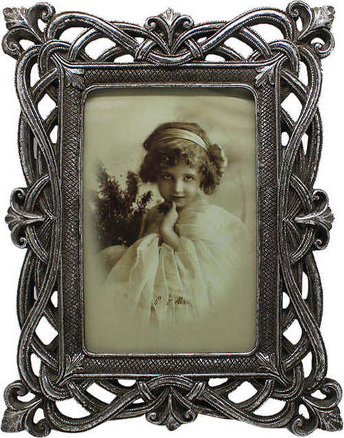 Biscottini-Portafoto-da-appoggio-verticale/orizzontale-in-resina-finitura-argento-anticata-L18,5xPR2xH24-cm