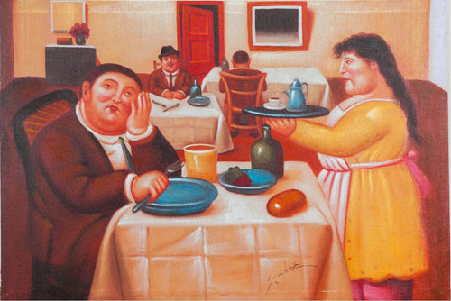 Biscottini-Quadro-olio-su-tela-dipinto-a-mano-a-tavola-botero
