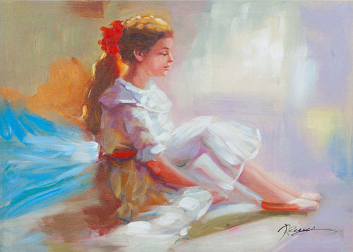 Biscottini-Quadro-olio-su-tela-dipinto-a-mano-bambina