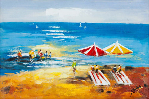 Biscottini-Quadro-olio-su-tela-dipinto-a-mano-ombrelloni-in-spiaggia