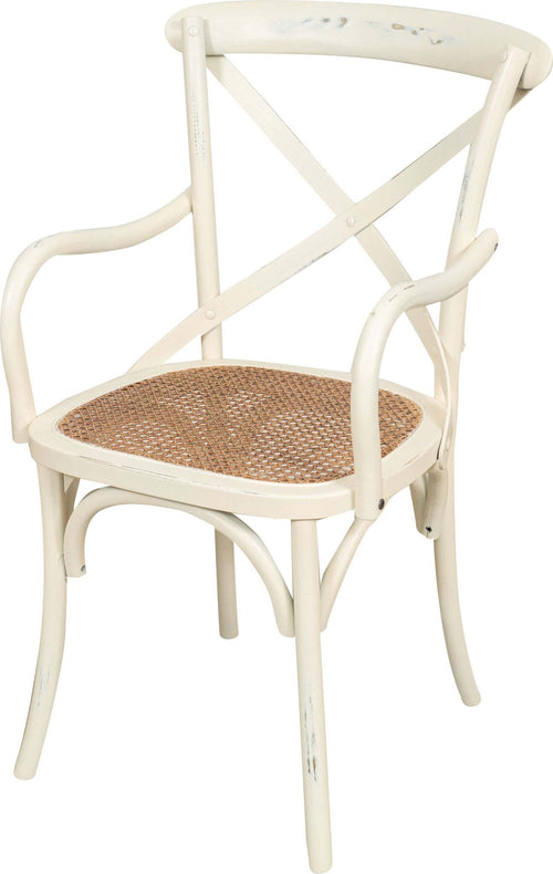 Biscottini-Sedia-con-braccioli-Thonet-in-massello-di-frassino-bianca-anticata-e-seduta-in-paglia-di-Vienna