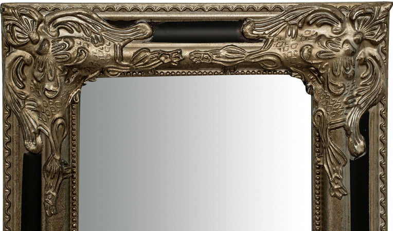 Biscottini-Specchio-Specchiera-Impero-da-parete-e-appendere-verticale/orizzontale-L35xPR4xH82-cm-finitura-argento-e-nero-anticato