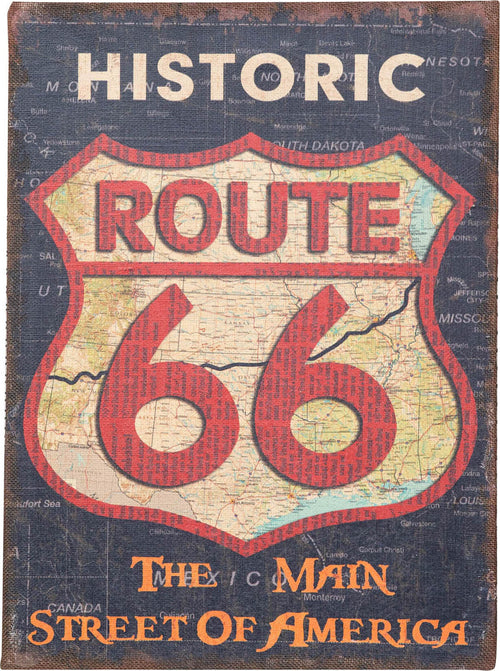 Biscottini-Stampa-'ROUTE-66'-su-tela-in-juta-grezza-anticata-L45xPR1,9xH60-cm