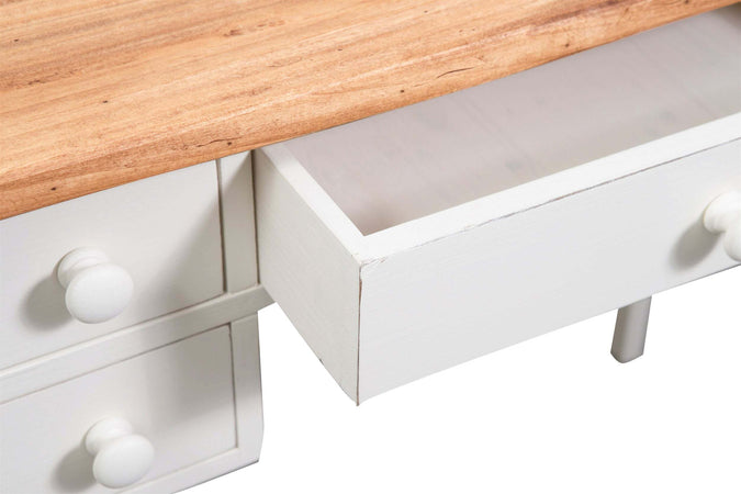 Biscottini-Tavolino-scrittoio-in-legno-massello-di-tiglio-struttura-bianca-anticata-piano-finitura-naturale.-Made-in-Italy