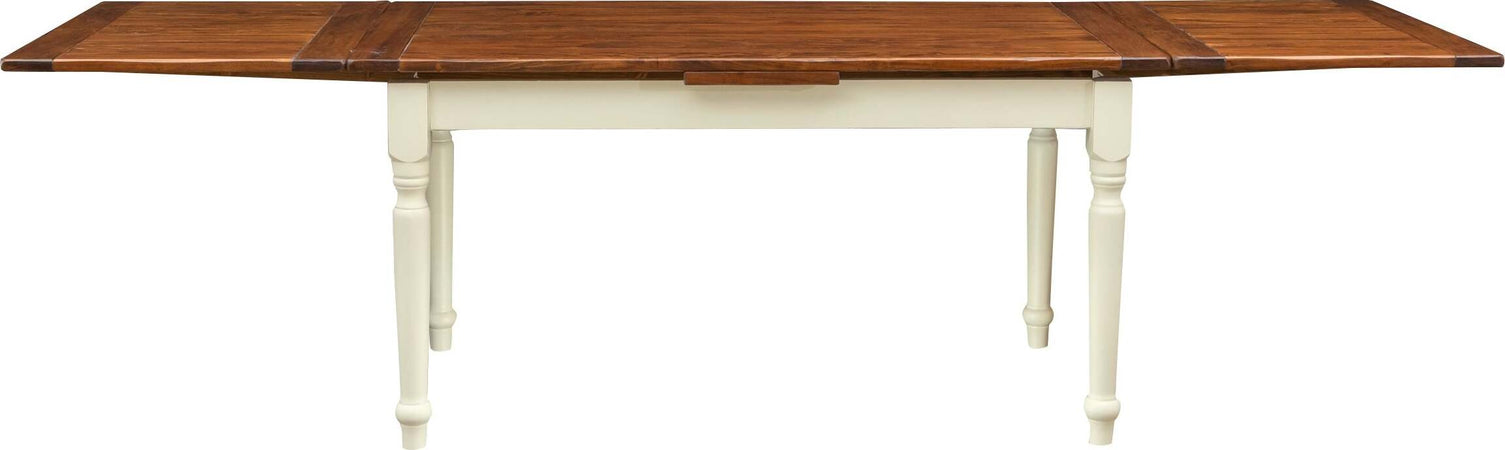 Biscottini-Tavolo-allungabile-Country-con-struttura-bianca-anticata-piano-noce-in-legno-massello-di-tiglio-Made-in-Italy