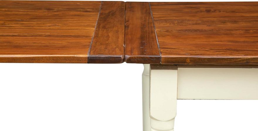 Biscottini-Tavolo-allungabile-Country-con-struttura-bianca-anticata-piano-noce-in-legno-massello-di-tiglio-Made-in-Italy
