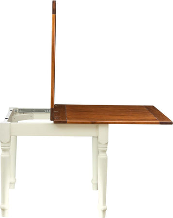 Biscottini-Tavolo-allungabile-Country-fatto-a-mano-in-legno-massello-di-tiglio-struttura-bianca-anticata-piano-noce-Made-in-Italy