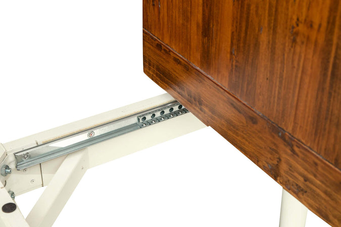 Biscottini-Tavolo-allungabile-Country-fatto-a-mano-in-legno-massello-di-tiglio-struttura-bianca-anticata-piano-noce-Made-in-Italy