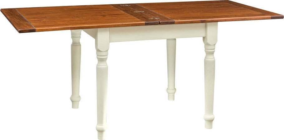Biscottini-Tavolo-allungabile-Country-fatto-a-mano-in-legno-massello-di-tiglio-struttura-bianca-anticata-piano-noce-Made-in-Italy