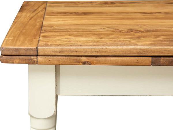 Biscottini-Tavolo-allungabile-Country-in-legno-massello-di-tiglio-struttura-bianca-anticata-piano-naturale-Made-in-Italy