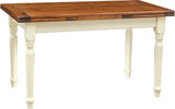 Biscottini-Tavolo-allungabile-Country-in-legno-massello-di-tiglio-struttura-bianca-anticata-piano-noce.-Made-in-Italy