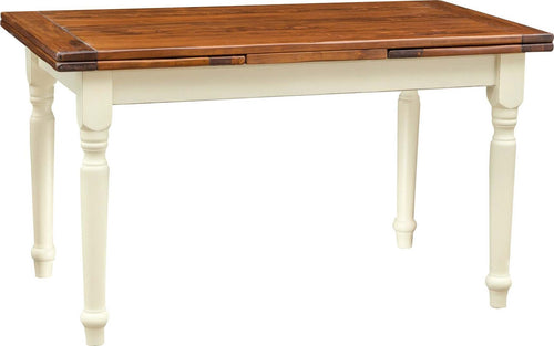 Biscottini-Tavolo-allungabile-Country-in-legno-massello-di-tiglio-struttura-bianca-anticata-piano-noce.-Made-in-Italy