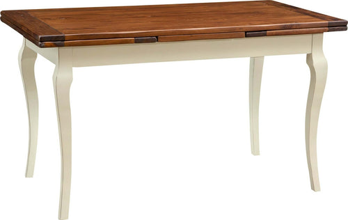 Biscottini-Tavolo-allungabile-Country-in-legno-massello-di-tiglio-struttura-bianca-anticata-piano-noce-Made-in-Italy