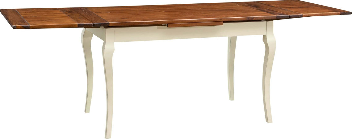Biscottini-Tavolo-allungabile-Country-in-legno-massello-di-tiglio-struttura-bianca-anticata-piano-noce-Made-in-Italy