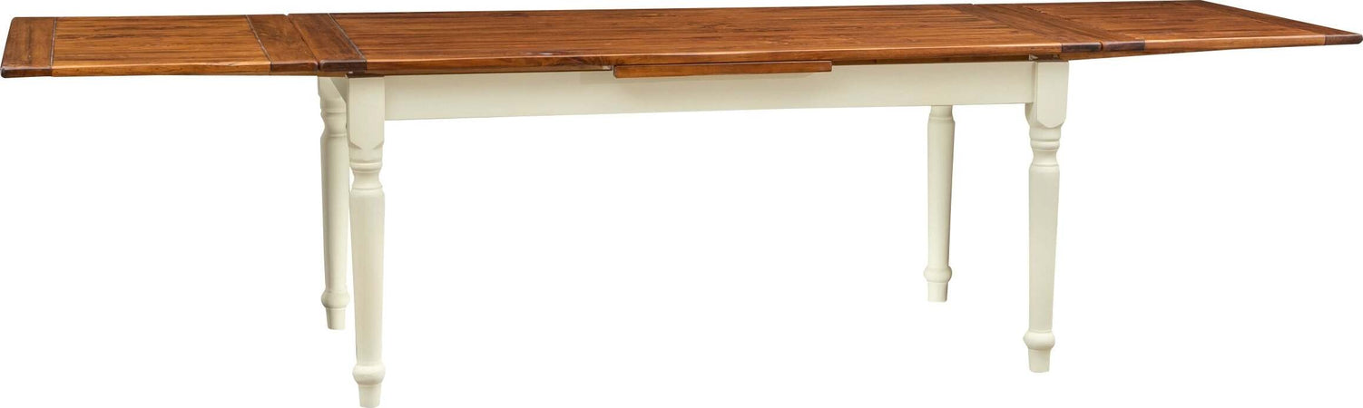 Biscottini-Tavolo-allungabile-Country-in-legno-massello-di-tiglio-struttura-bianca-anticata-piano-noce-Made-in-Italy