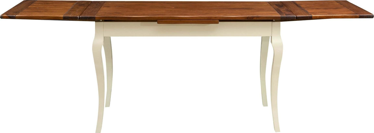 Biscottini-Tavolo-allungabile-Country-in-legno-massello-di-tiglio-struttura-bianca-anticata-piano-noce-Made-in-Italy