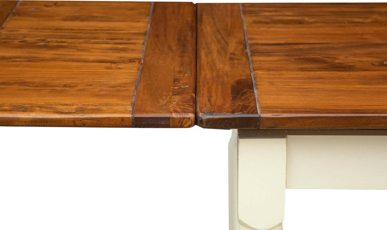 Biscottini-Tavolo-allungabile-Country-in-legno-massello-di-tiglio-struttura-bianca-anticata-piano-noce.-Made-in-Italy